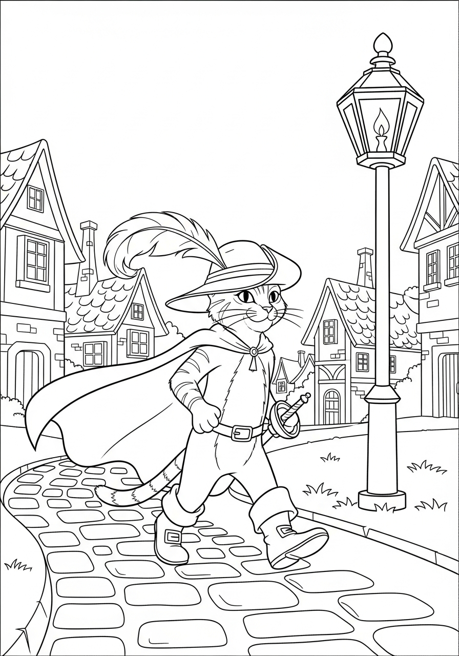 Gatto con gli stivali 15 disegni da colorare gratis per bambini di Gatto con gli stivali