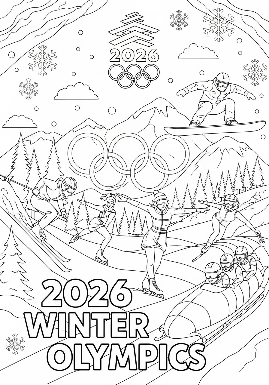 stampe da colorare per bambini Olimpiadi Invernali 2026
