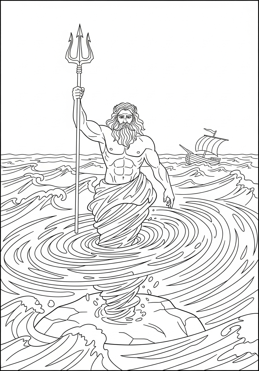 disegni di Poseidone da colorare per bambini 1