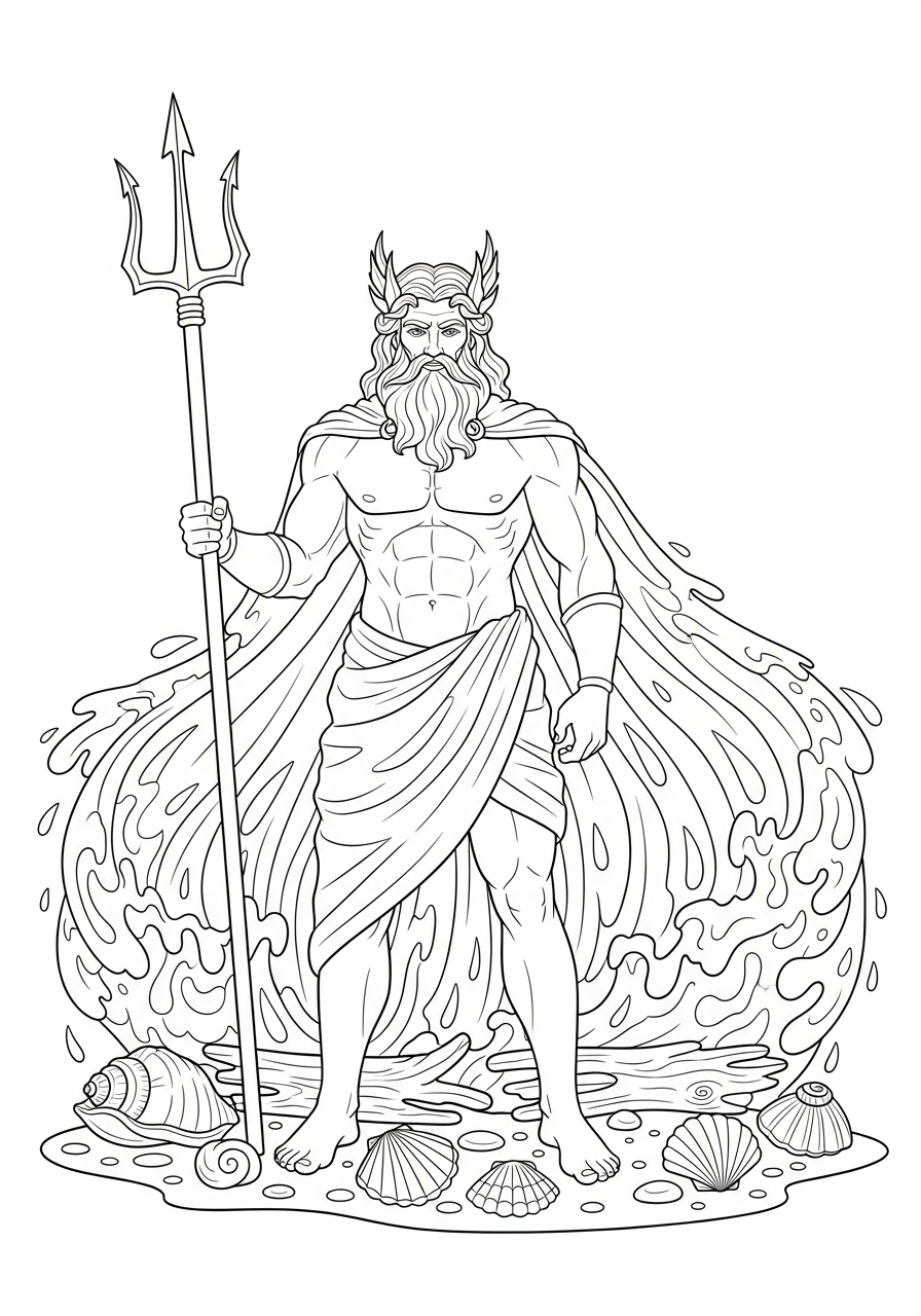 Poseidone da colorare facile