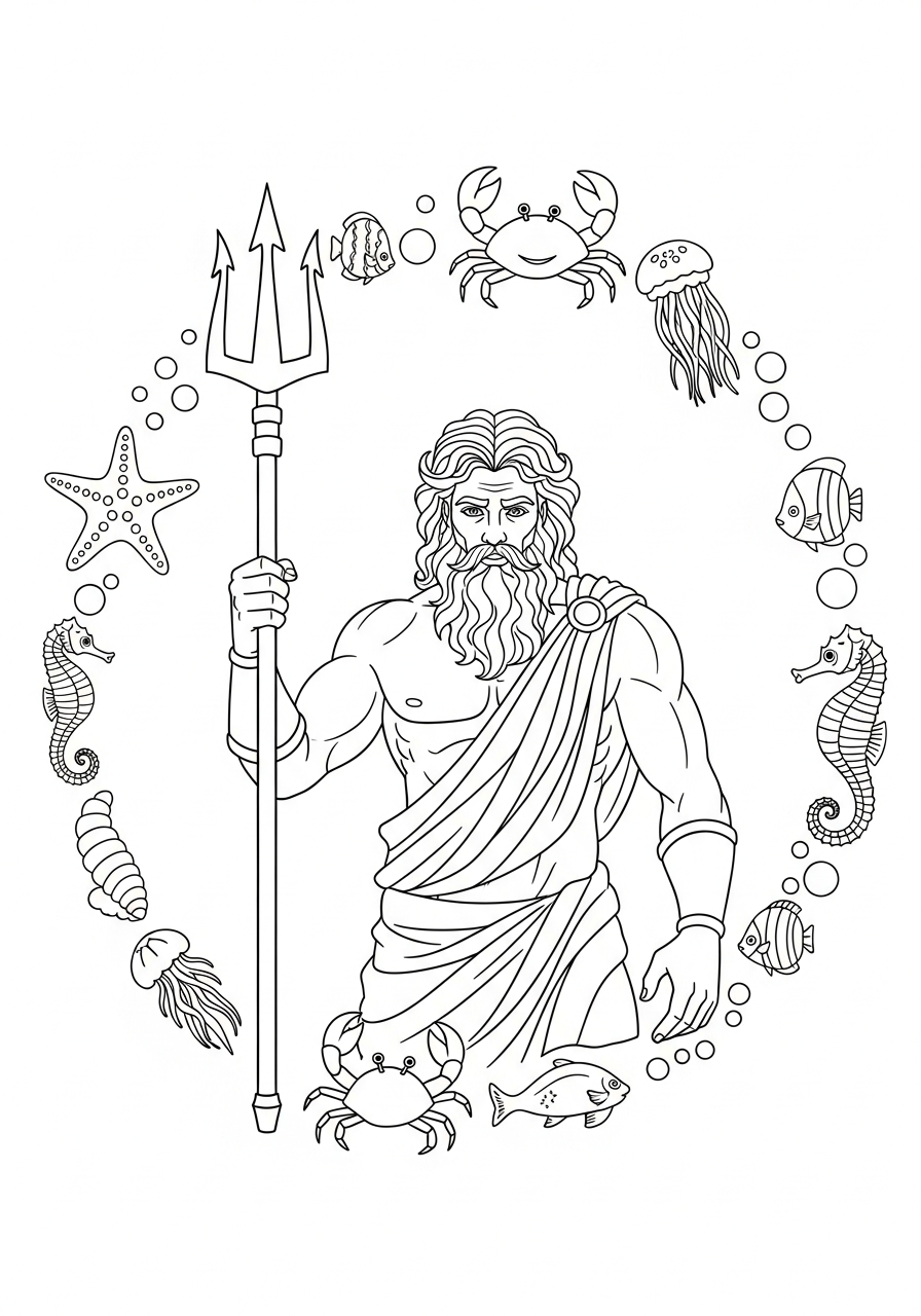 disegni di Poseidone da colorare per bambini