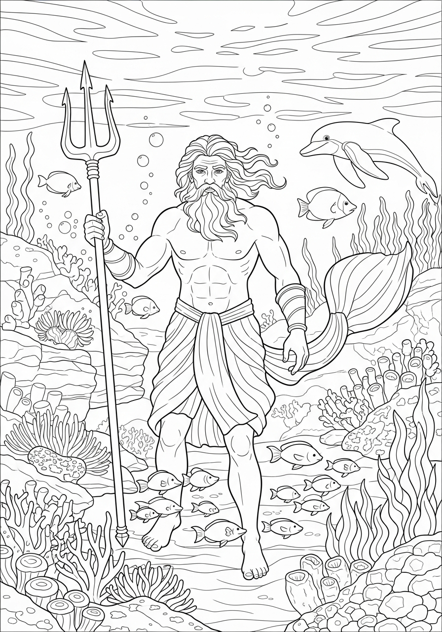 Poseidone da colorare