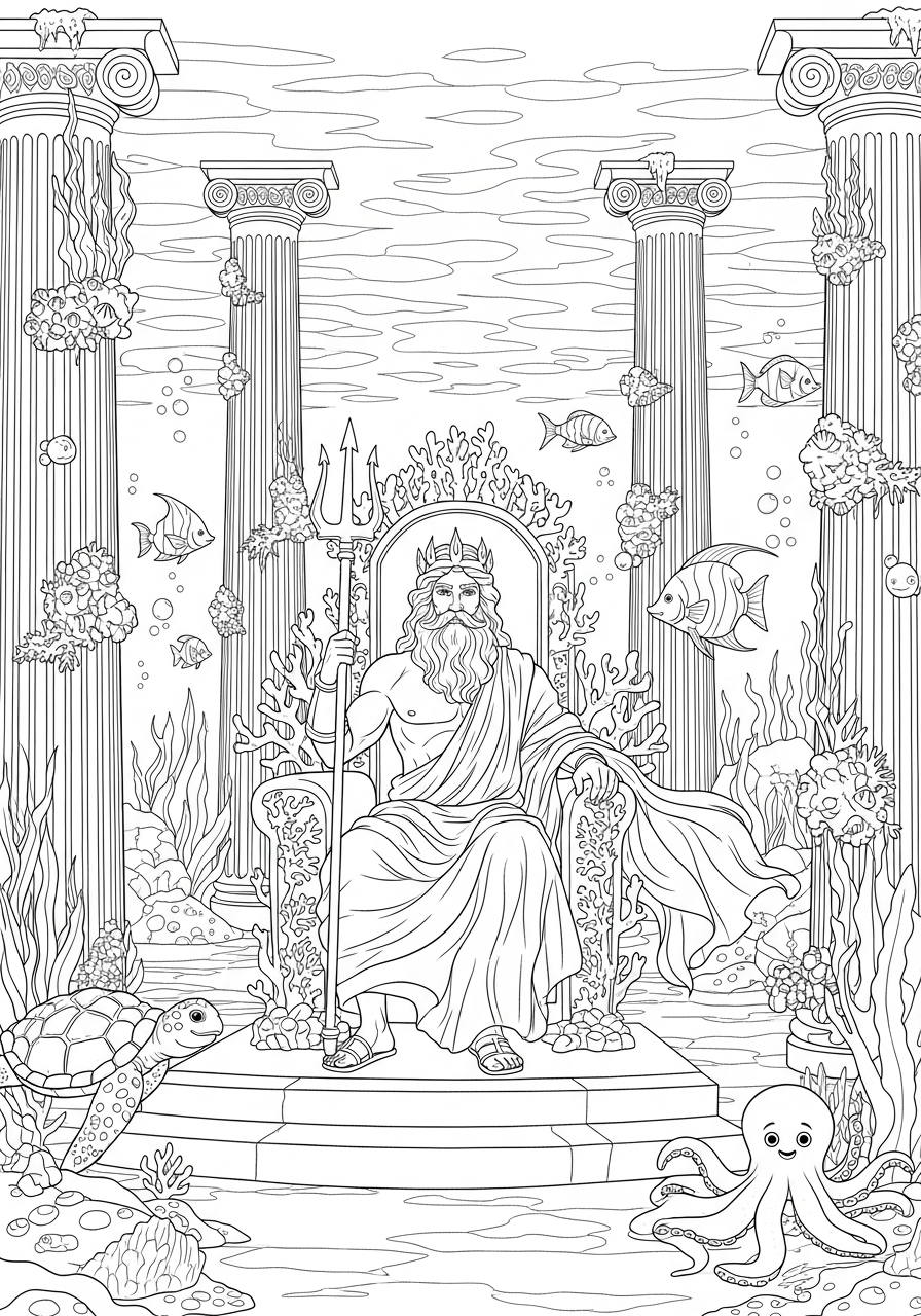 disegni Poseidone da colorare online 1