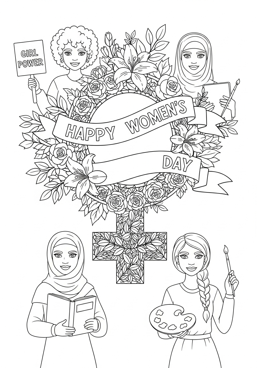 Festa della donna disegno da colorare facile 2