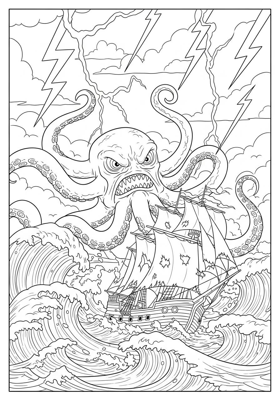 Kraken 9 immagine da colorare Kraken 1