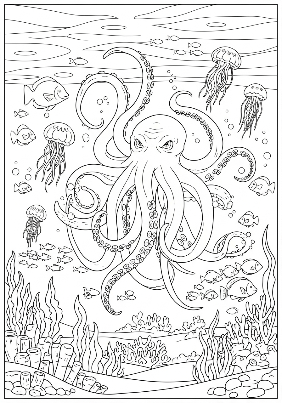 Kraken 8 disegni da colorare Kraken per bambini