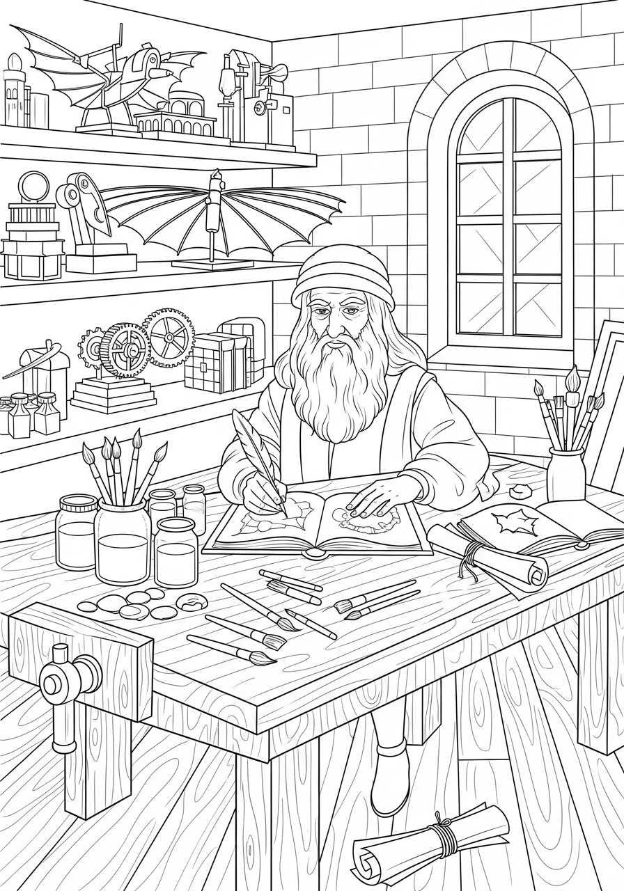 Leonardo da Vinci disegni da colorare per bambini maschi