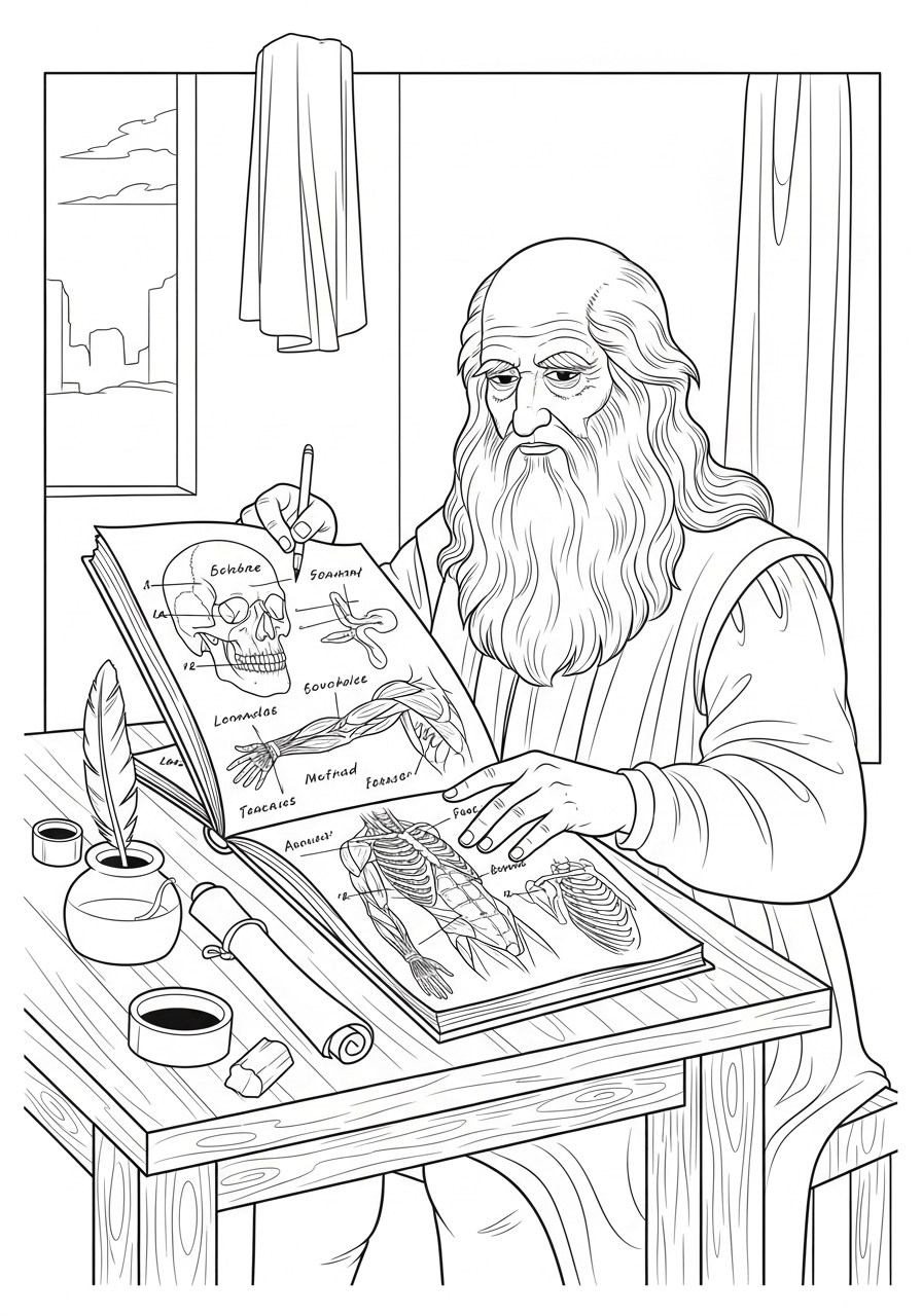 Leonardo da Vinci disegno da colorare facile