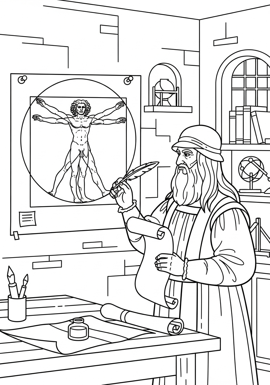 disegni di Leonardo da Vinci da colorare per bambini