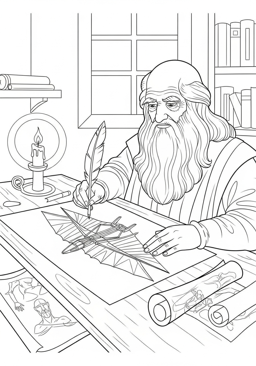 da colorare Leonardo da Vinci disegno facile bambini