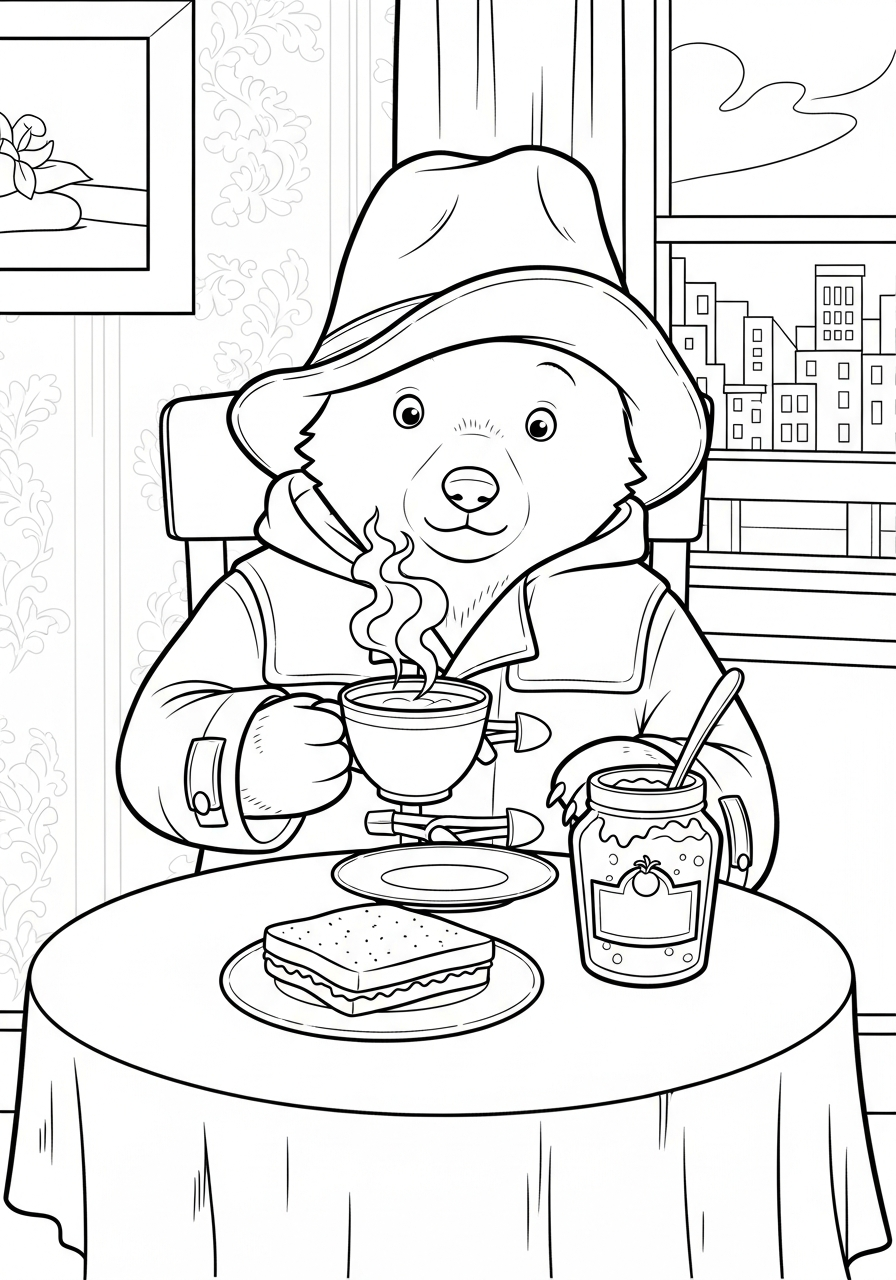 Orso Paddington disegno da colorare facile 1