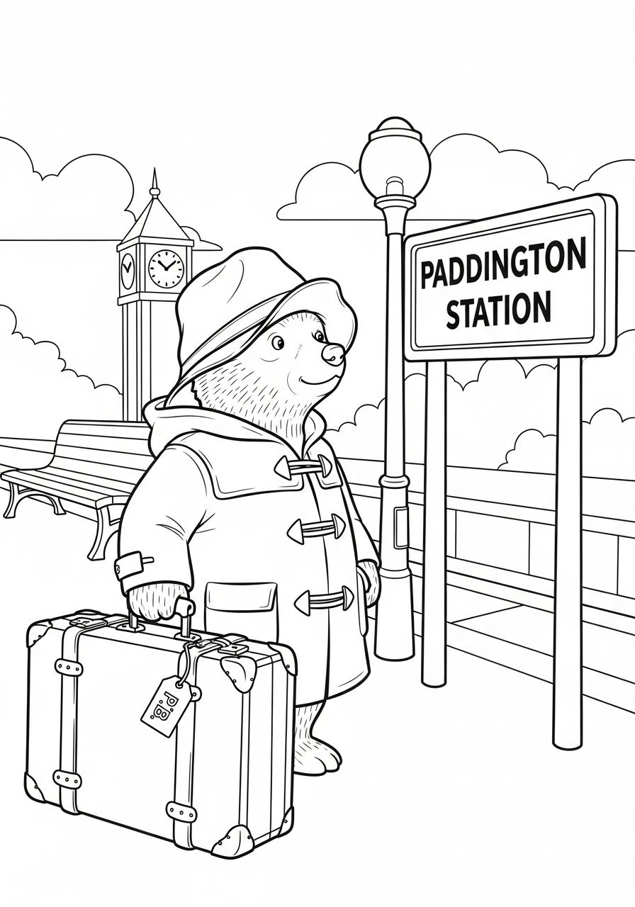 Orso Paddington da colorare a4
