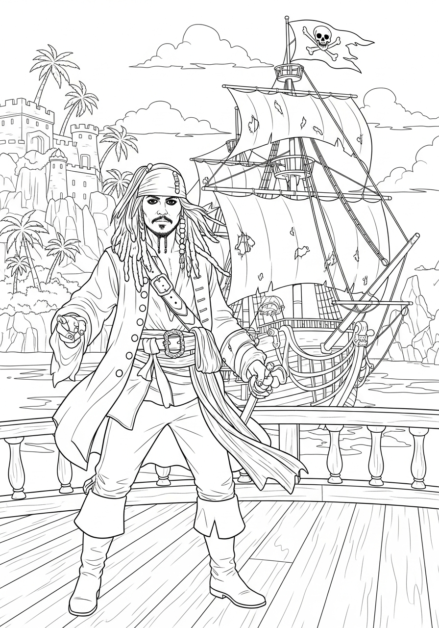disegni Pirati dei Caraibi facili da colorare
