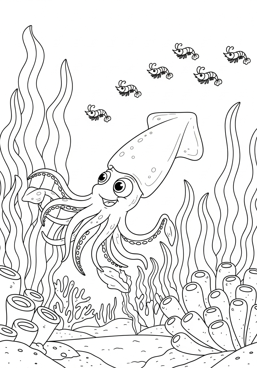 Calamari 6 immagini da stampare e colorare di calamari