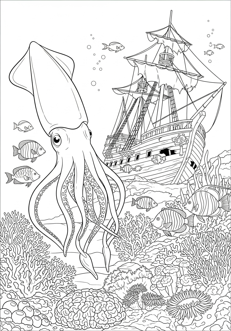 Calamari 3 disegni da colorare calamari per bambini