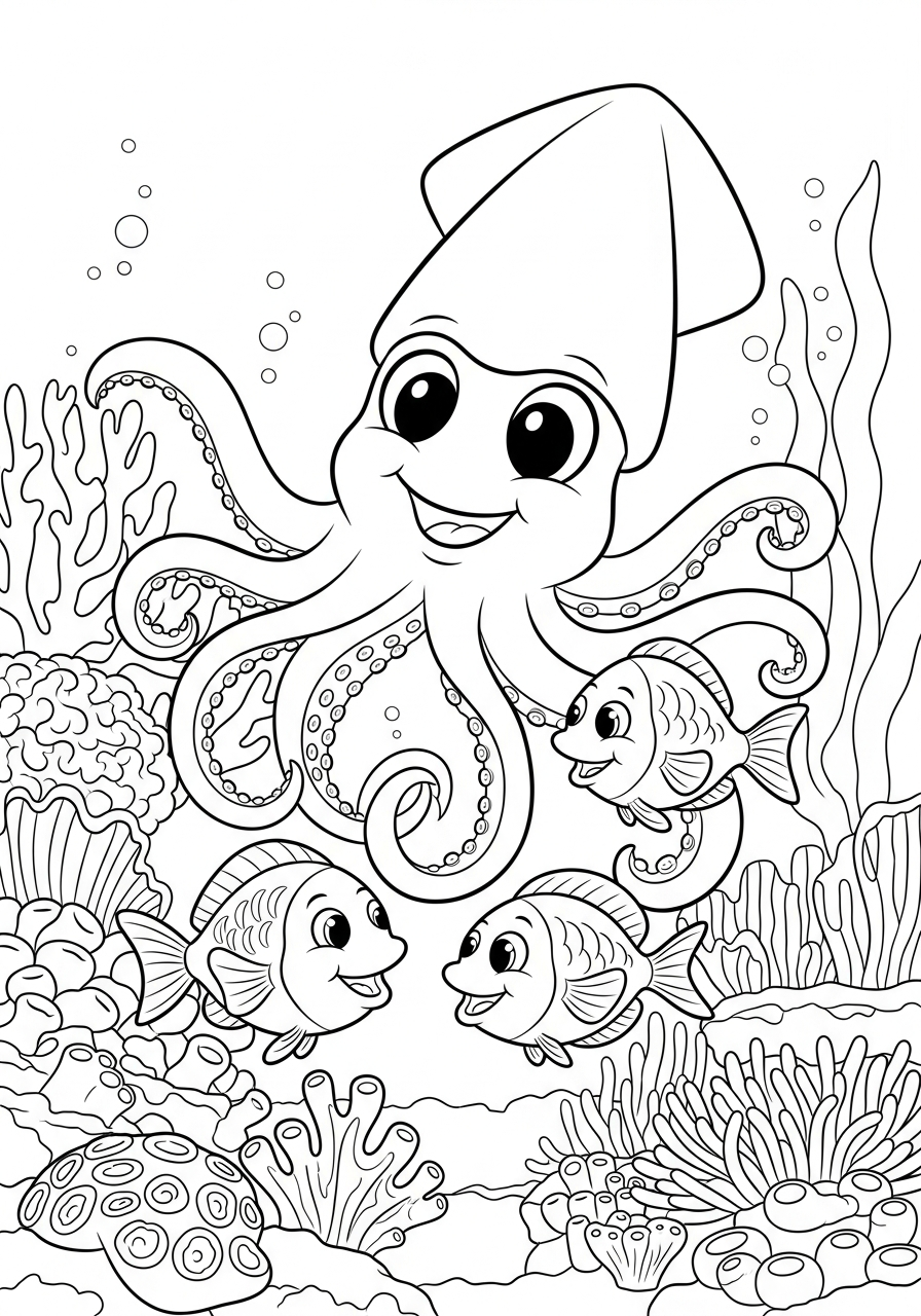 Calamari 13 disegni calamari facili da colorare 1