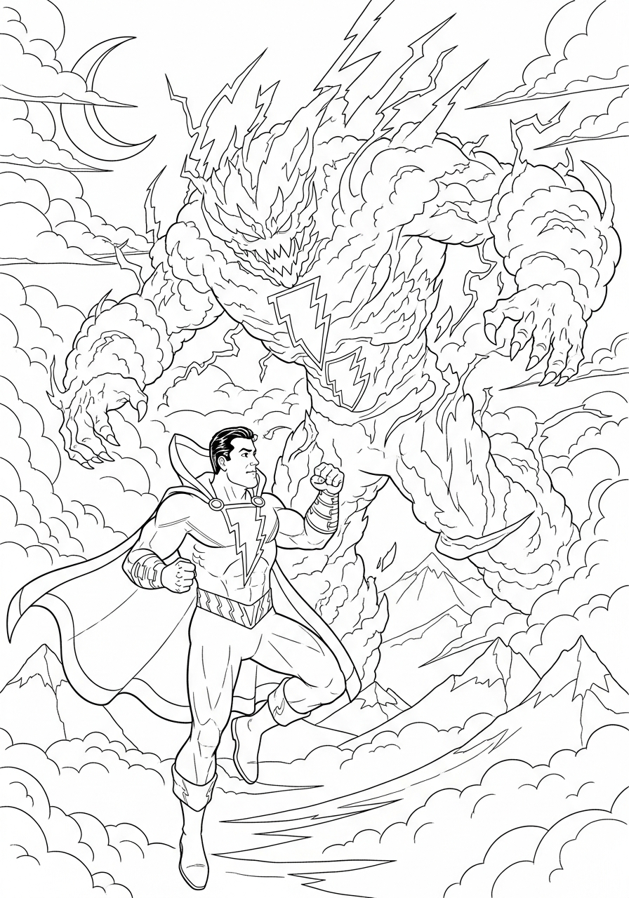 Shazam da stampare e colorare per bambini 1