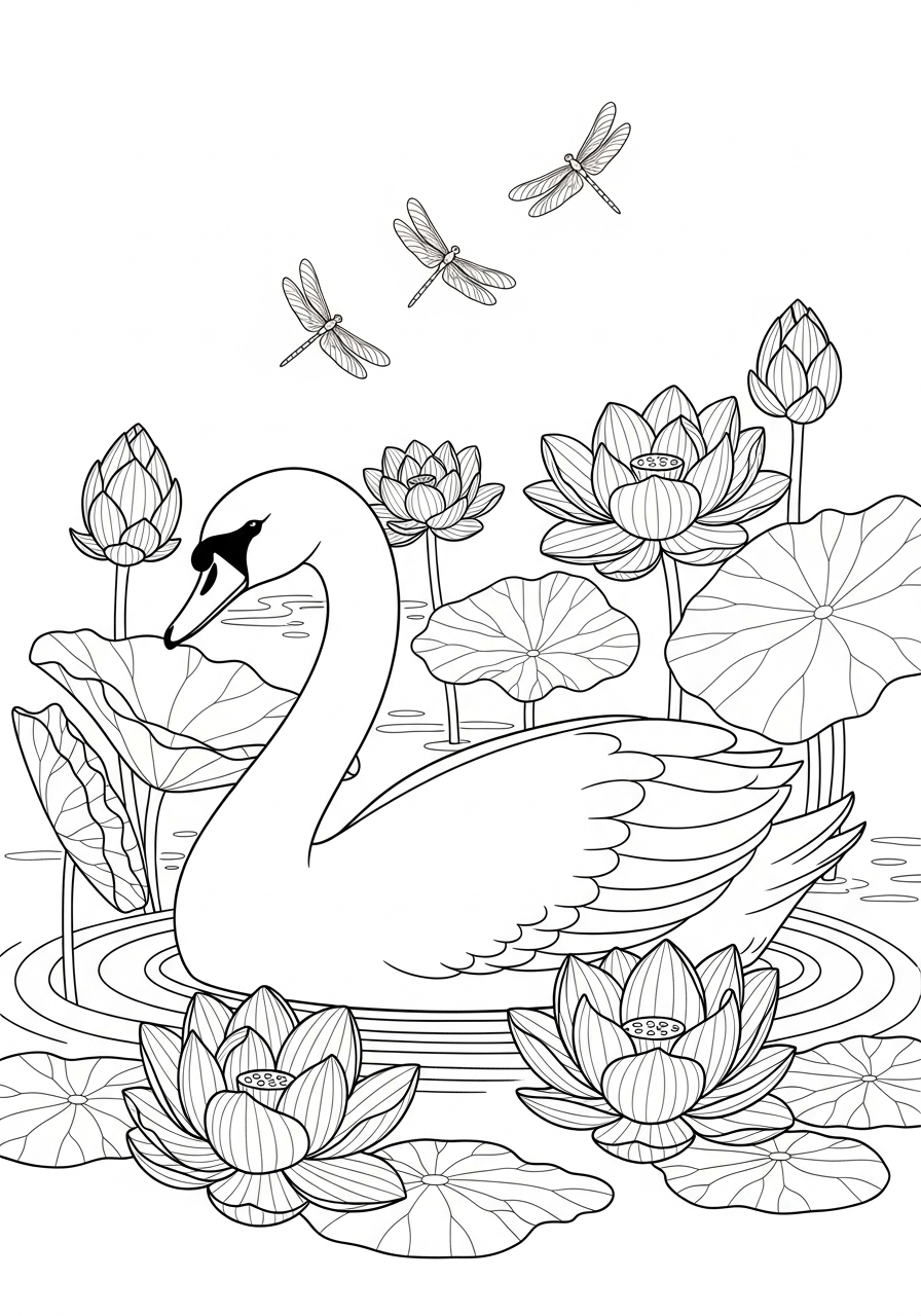 cigno disegno da colorare facile 1