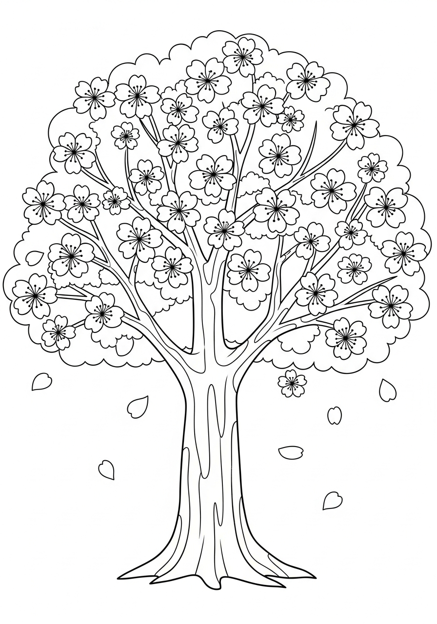 fiore di ciliegio da colorare a4