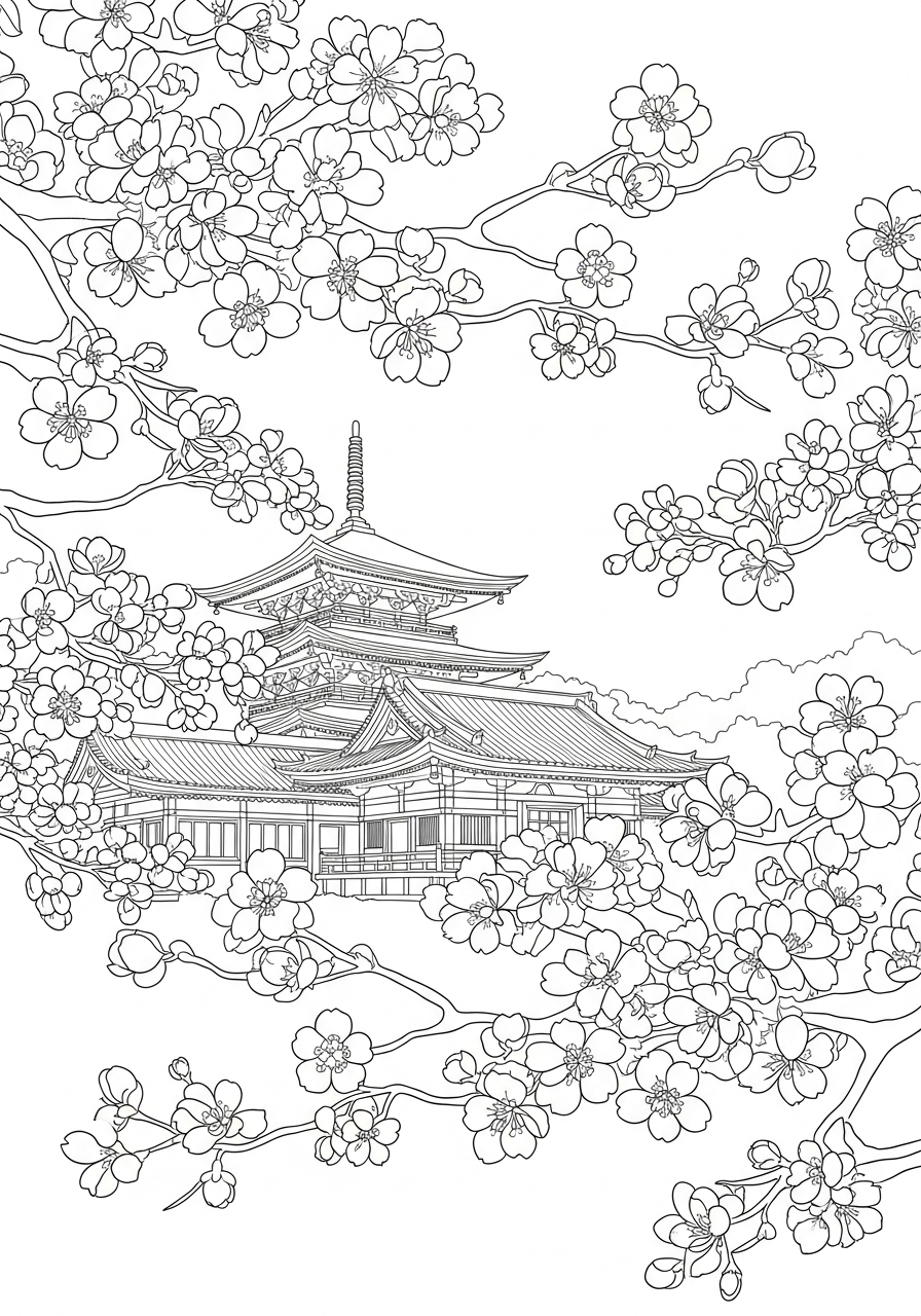 fiore di ciliegio da colorare facile