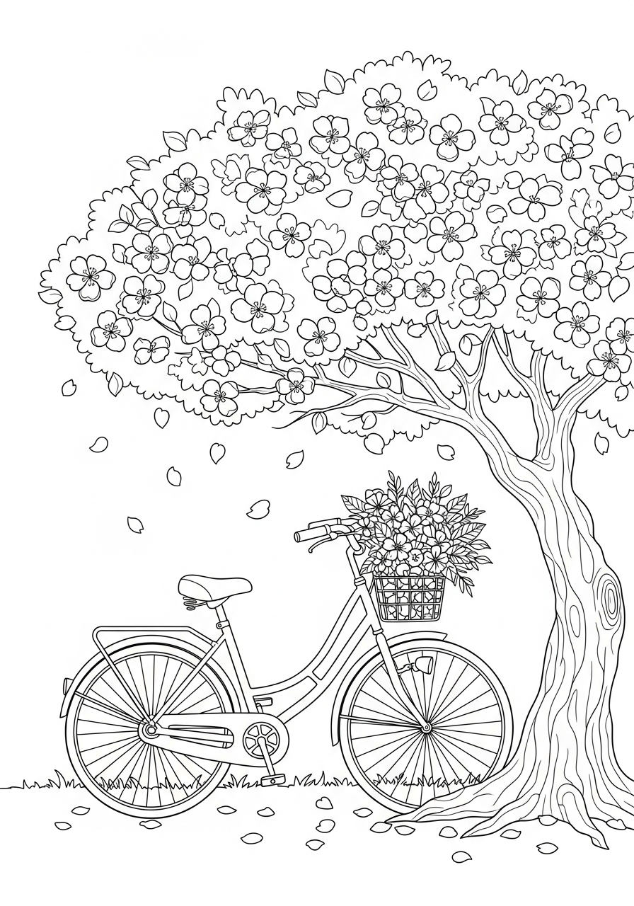 disegni facili di fiore di ciliegio da colorare