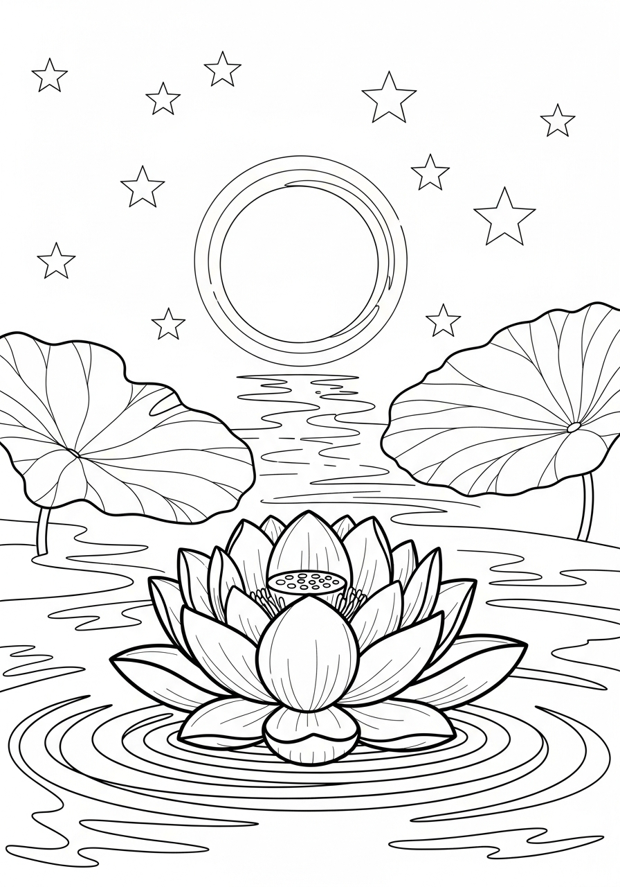 disegni di fiore di loto da colorare per bambini