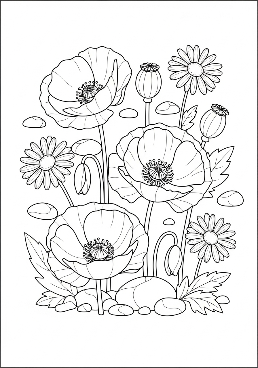 disegno papavero da colorare per bambini