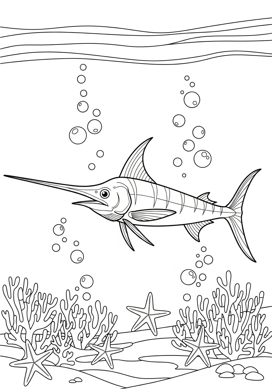 disegni da colorare gratis per bambini di pesce spada