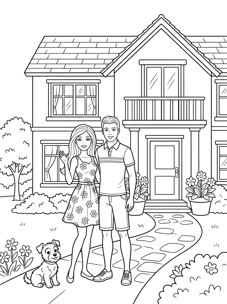 da colorare Barbie e Ken disegno facile bambini