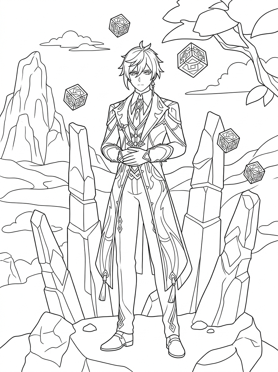 Genshin Impact disegno da colorare facile