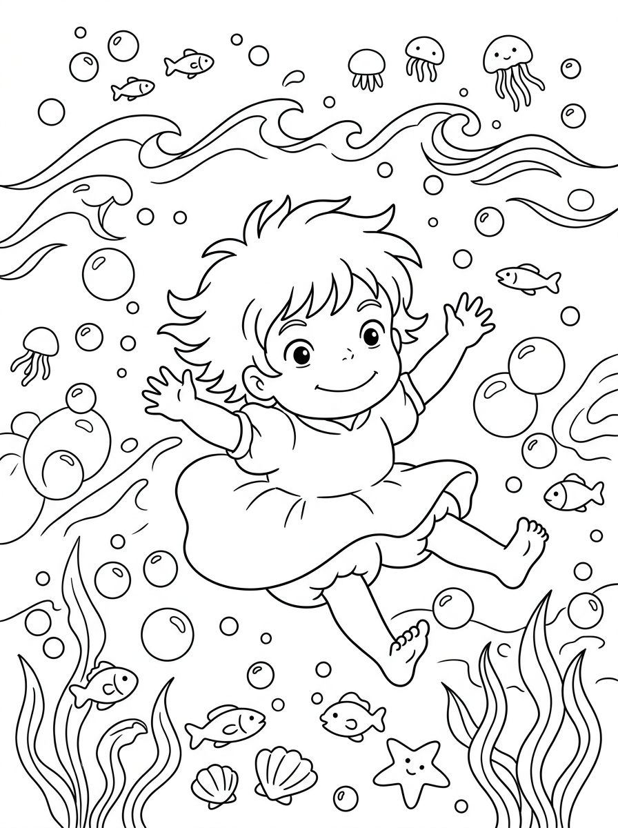 disegni facili di Ponyo da colorare 1