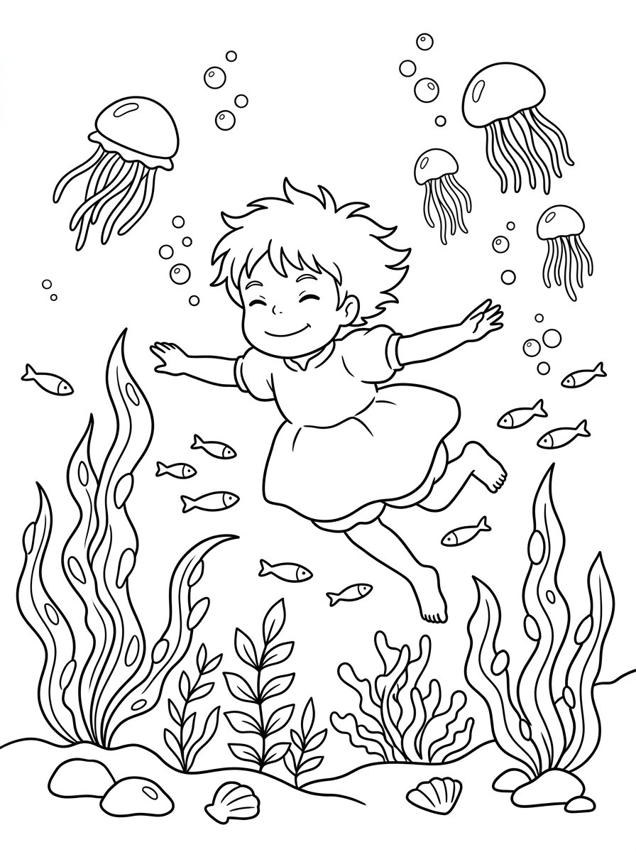 Ponyo da colorare e stampare gratis