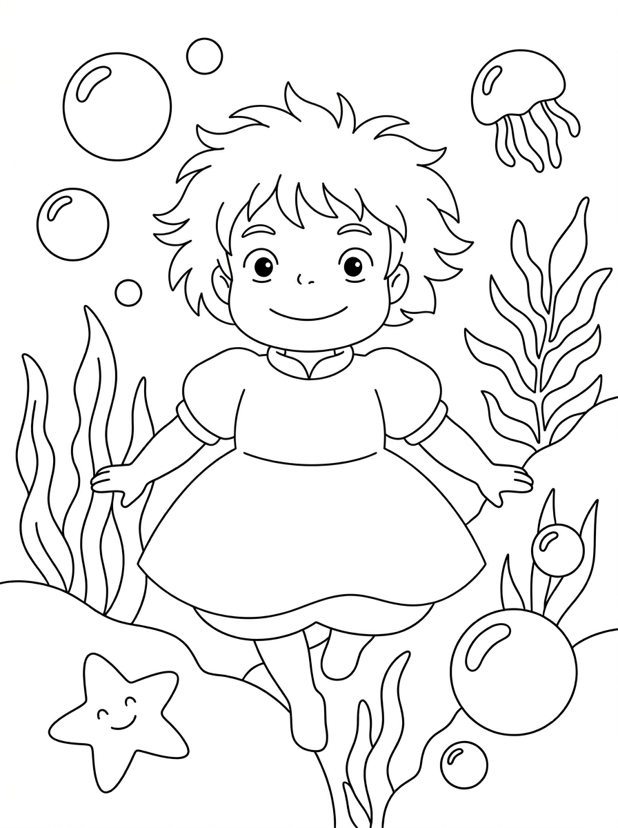 Ponyo da colorare facile