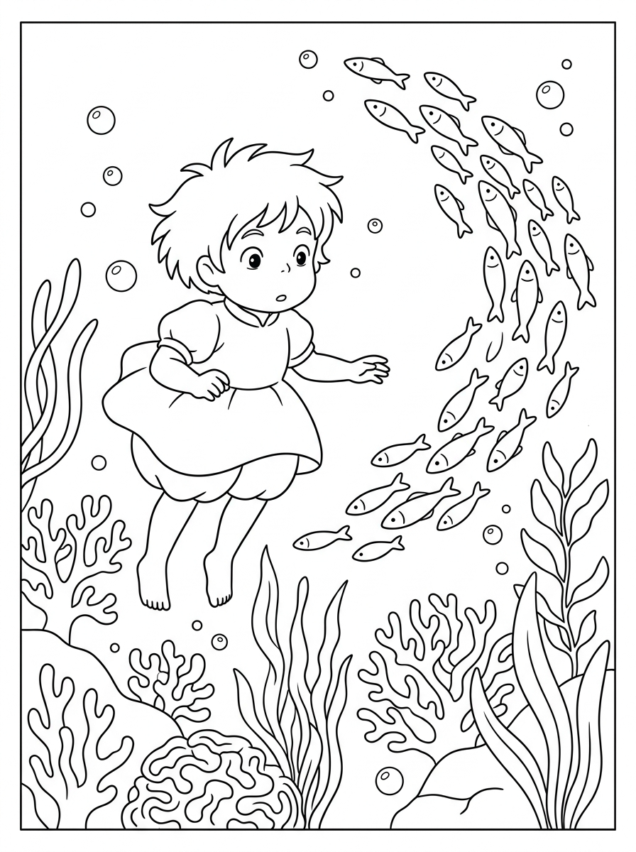 disegni facili di Ponyo da colorare