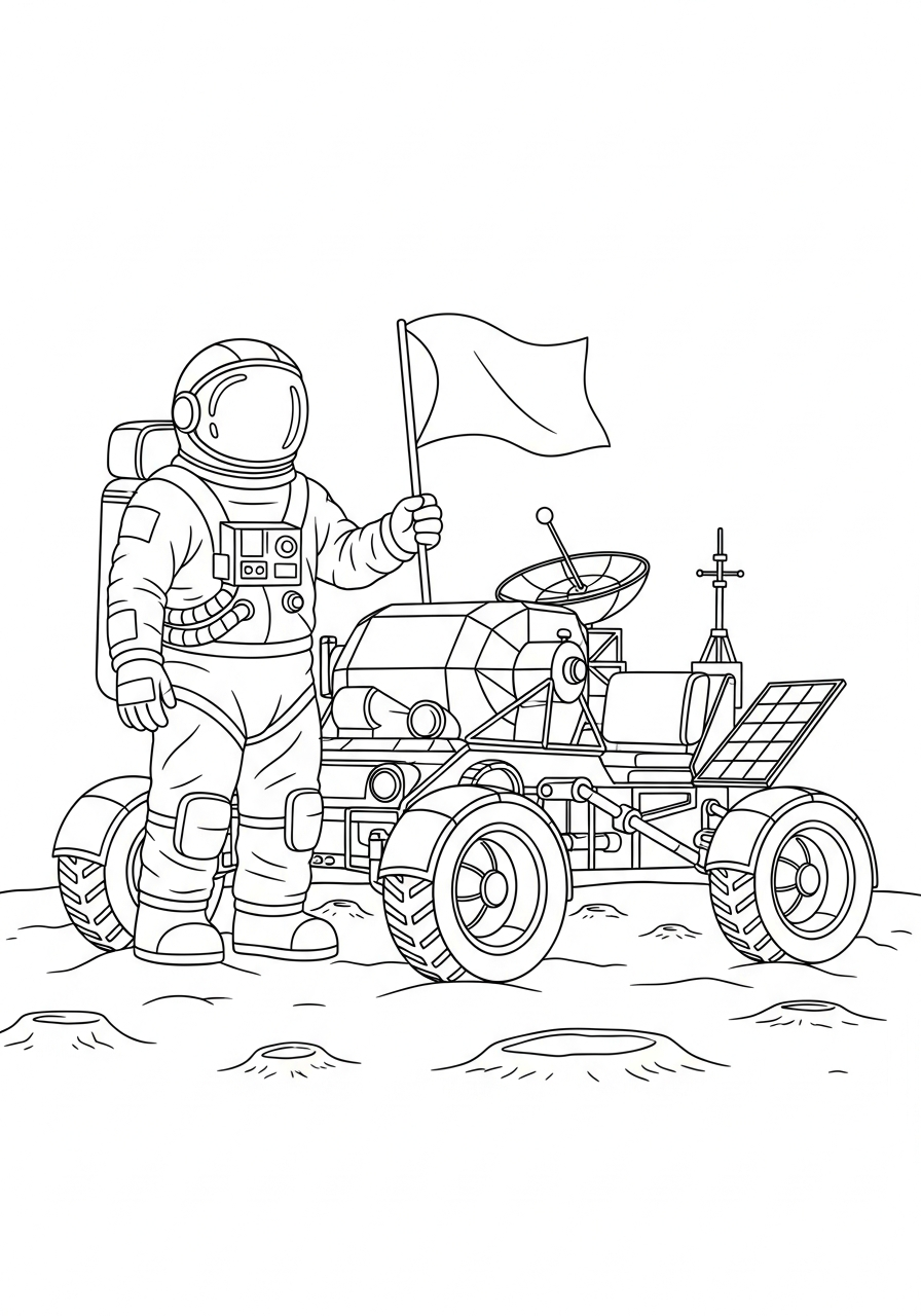 Rover Lunare disegno da colorare facile 1