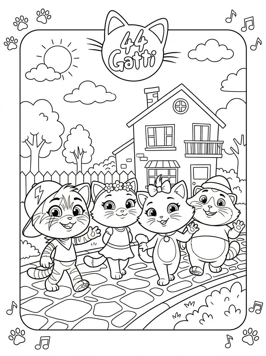 disegni facili di 44 Gatti da colorare