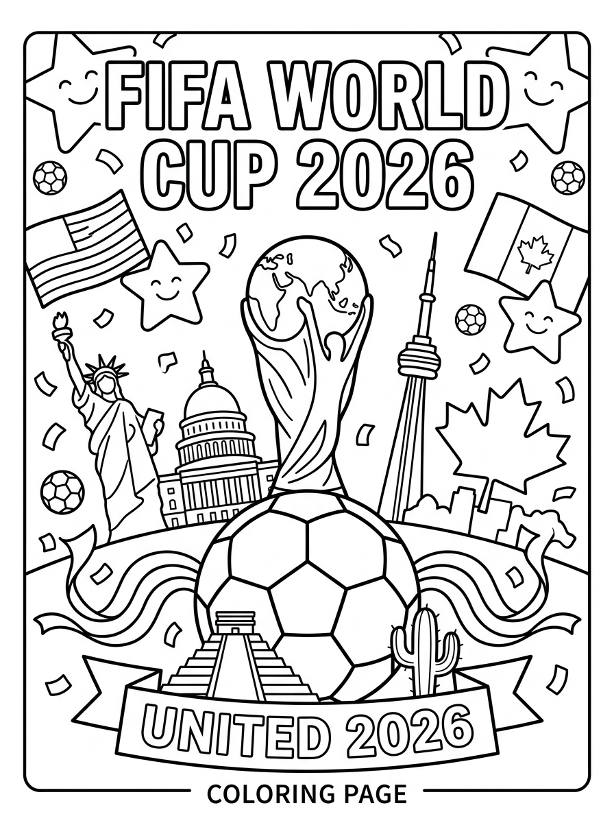 Coppa del Mondo FIFA 2026 14 immagini da colorare Coppa del Mondo FIFA 2026 gratis