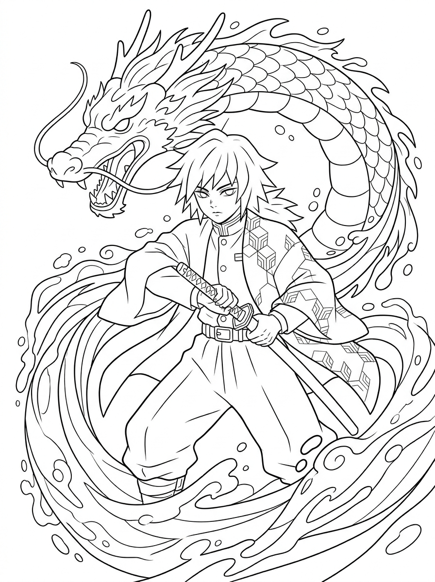 Giyu Tomioka 11 disegni di Giyu Tomioka da colorare e stampare gratis