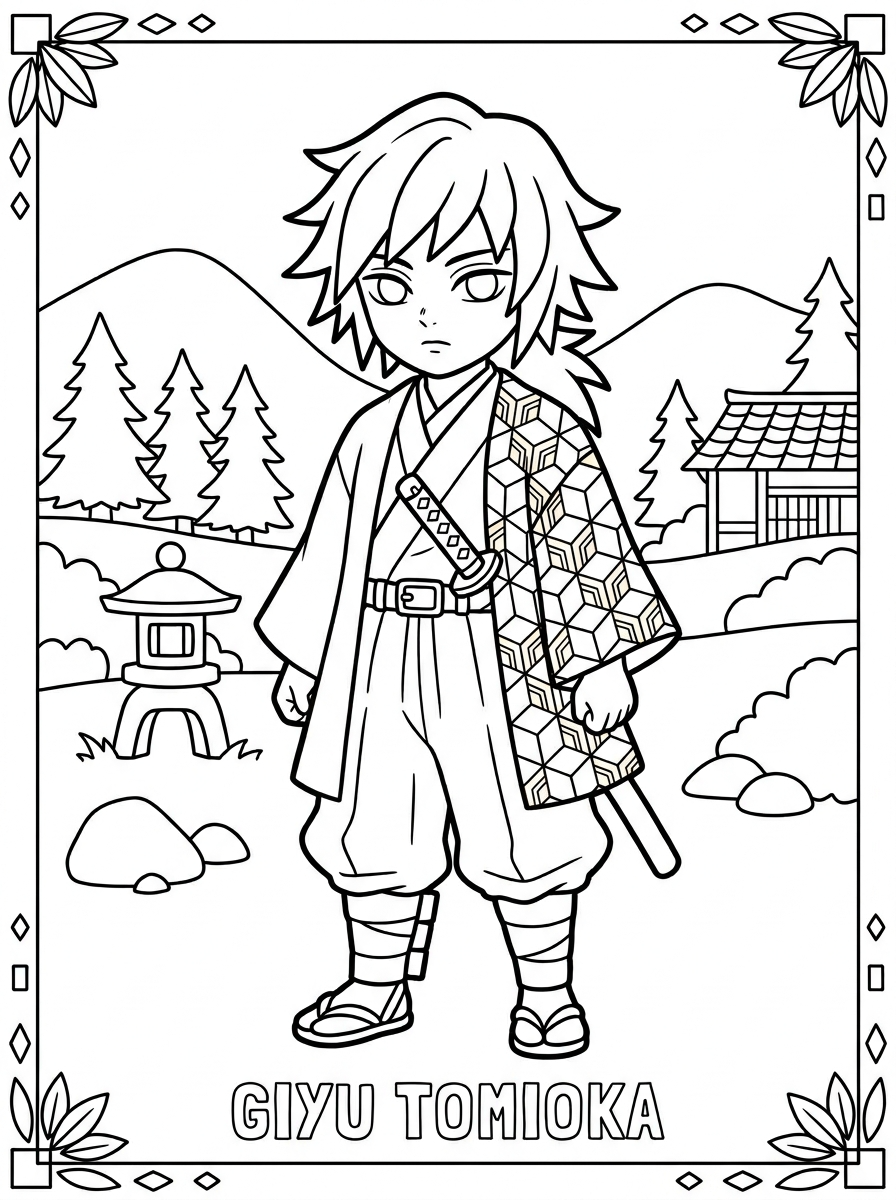 Giyu Tomioka 2 immagini da colorare di Giyu Tomioka