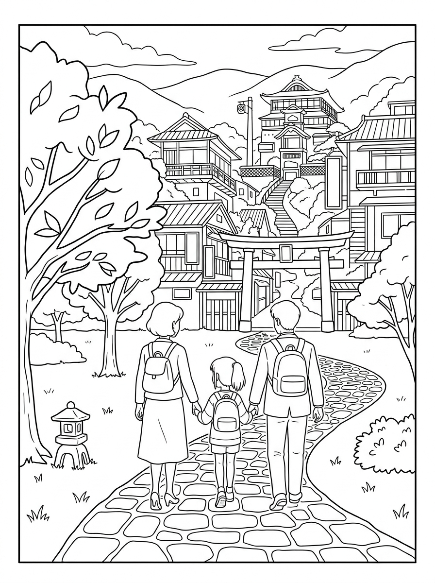 disegno La città incantata da colorare per bambini