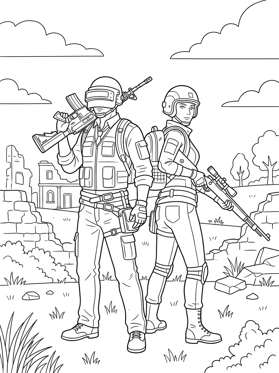 PUBG disegno da colorare facile 1