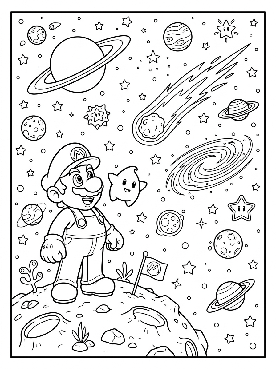 Super Mario Galaxy 17 Super Mario Galaxy disegno da colorare facile