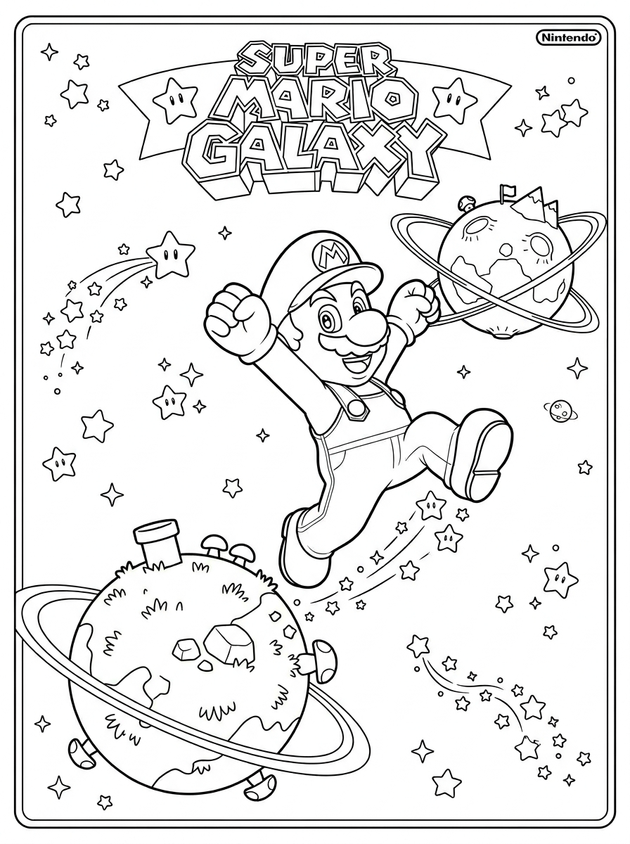 Super Mario Galaxy 14 pdf stampare Super Mario Galaxy da colorare