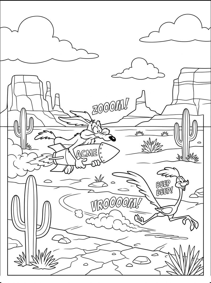 Willy il Coyote e Beep Beep da colorare a4