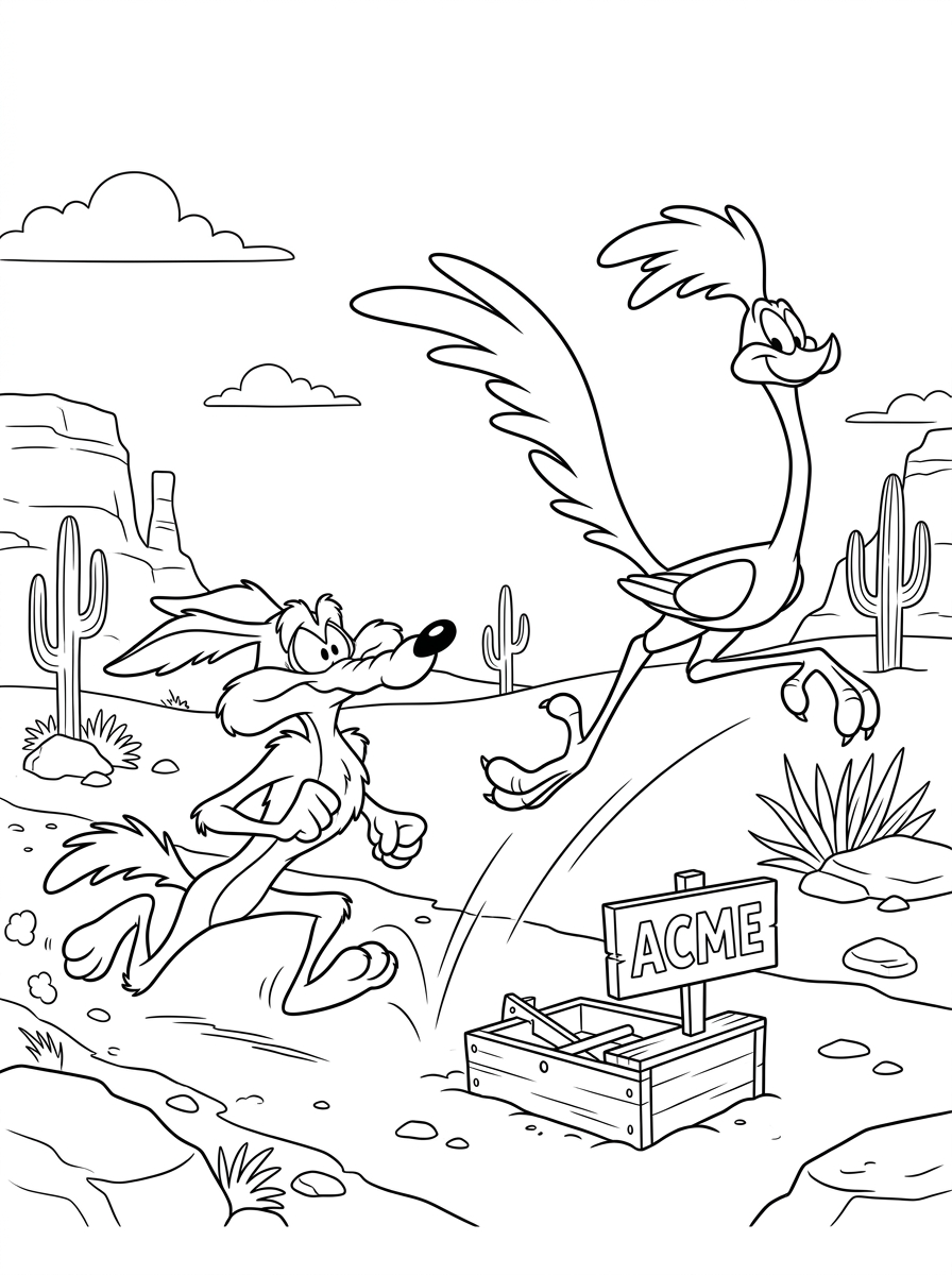 Willy il Coyote e Beep Beep disegno da colorare facile