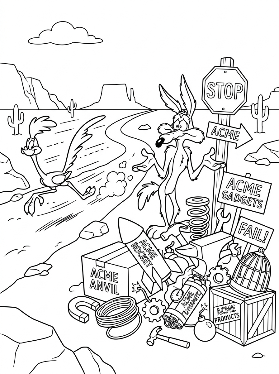 disegni di Willy il Coyote e Beep Beep da colorare
