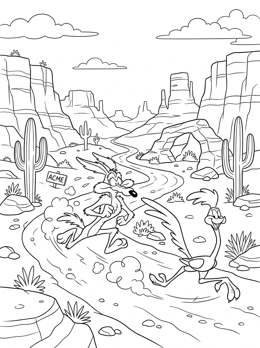 immagine da colorare Willy il Coyote e Beep Beep