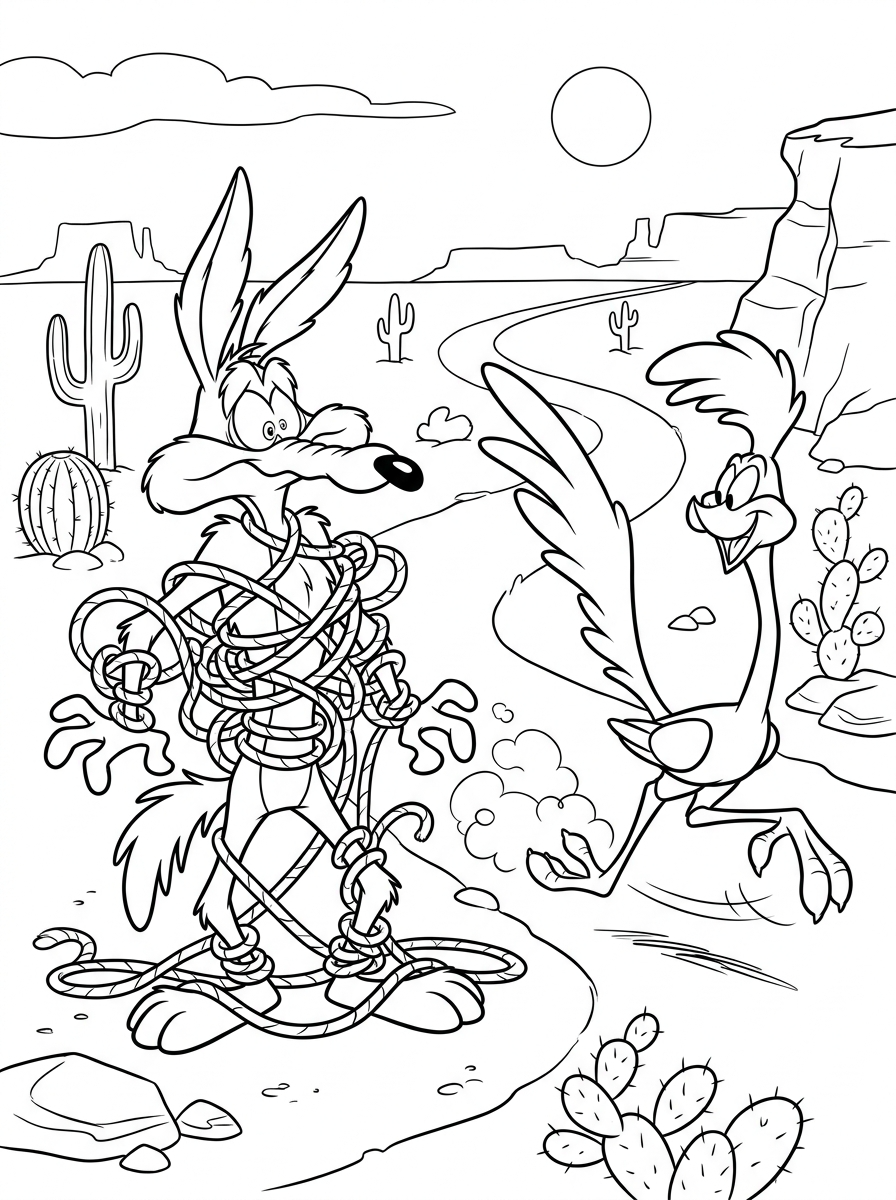 da colorare Willy il Coyote e Beep Beep disegno facile bambini