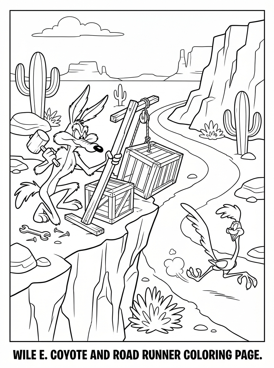 stampe da colorare per bambini Willy il Coyote e Beep Beep