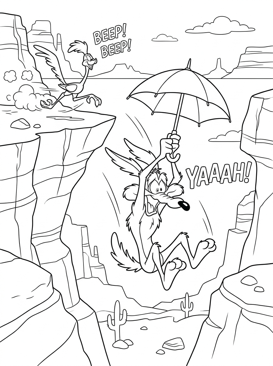 disegni Willy il Coyote e Beep Beep facili da colorare 1